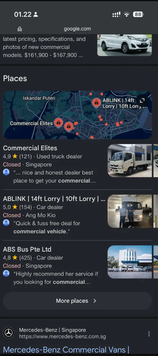 ABLINK ranking on Google for commercial vehicle Singapore