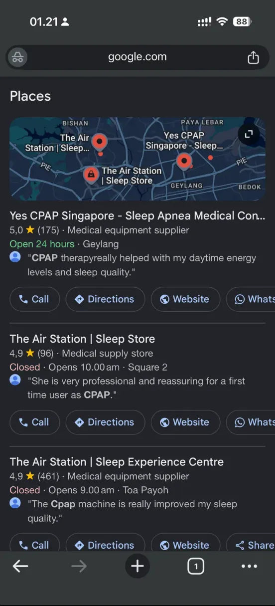 Yes CPAP ranking on Google for cpap Singapore