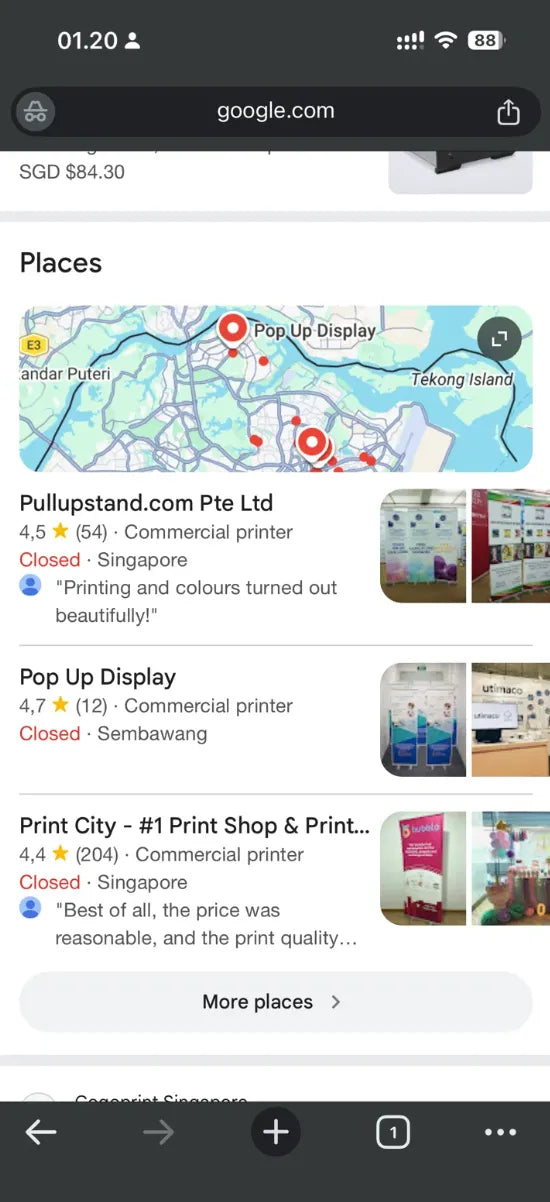 Pullupstand ranking on Google for pop up banner Singapore